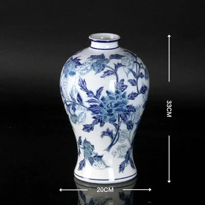 Vintage blue and white porcelain ceramic vase with intricate floral patterns for elegant home decor display