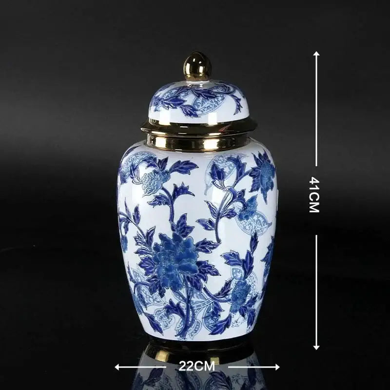Classic vintage blue and white porcelain ceramic vase with intricate floral patterns for elegant home decor