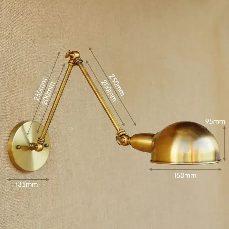 Brass-finished vintage decorbites adjustable long arm wall light with dome-shaped lamp head for bedroom sconce decor