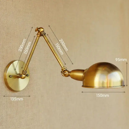 Vintage brass adjustable long arm wall light with brass finish dome-shaped lamp head for bedroom decorbites adjustable long arm