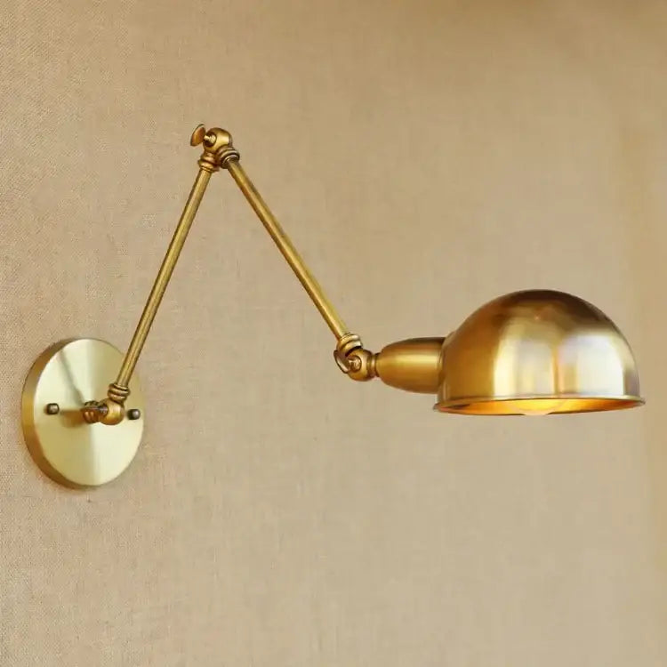 Vintage brass adjustable long arm wall light with dome-shaped lampshade in brass finish for bedroom decorbites wall light