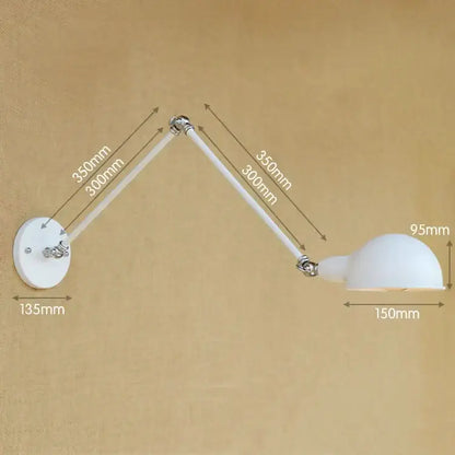 White wall light with a frosted glass shade and decorbites adjustable long arm for bedroom sconce lighting