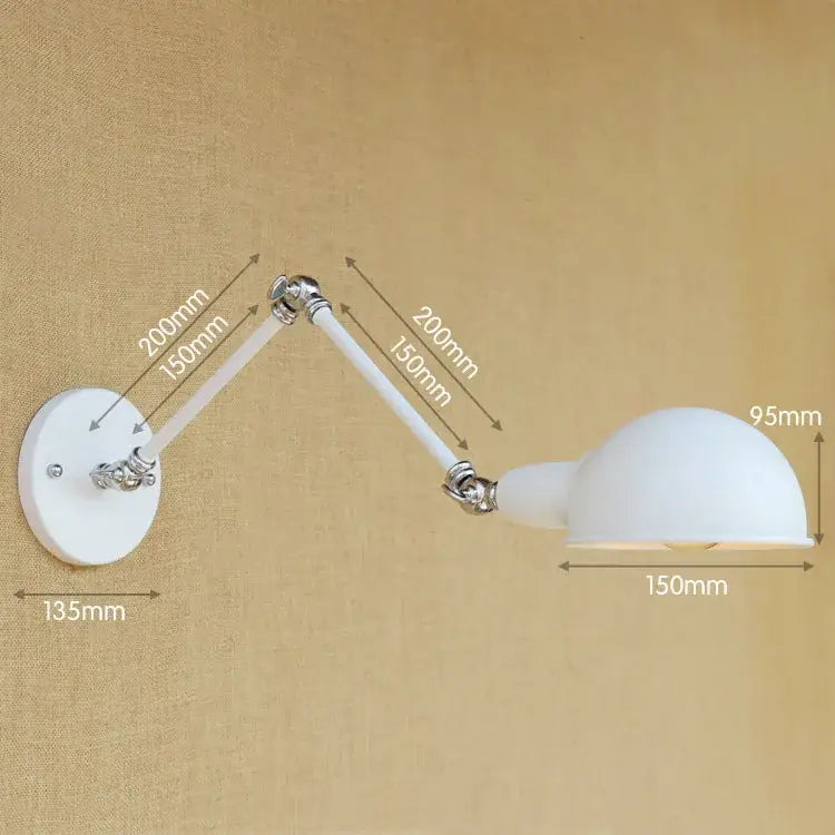 White adjustable long arm wall light with chrome joints and frosted glass dome shade from decorbites adjustable long arm series