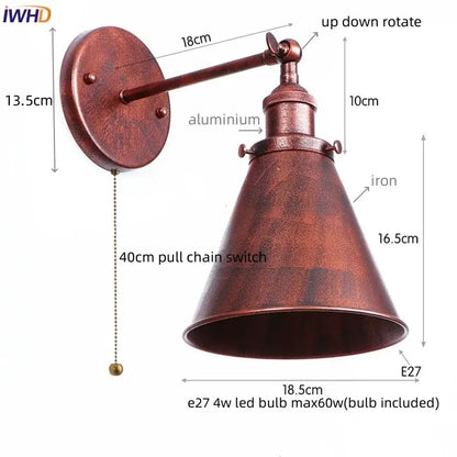 Copper-finished vintage brass adjustable wall lamp with conical shade and iron led wall design for decorbites iron led use