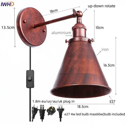 Copper-finished vintage brass adjustable wall lamp with conical aluminum and iron shade for decorbites iron led wall lighting