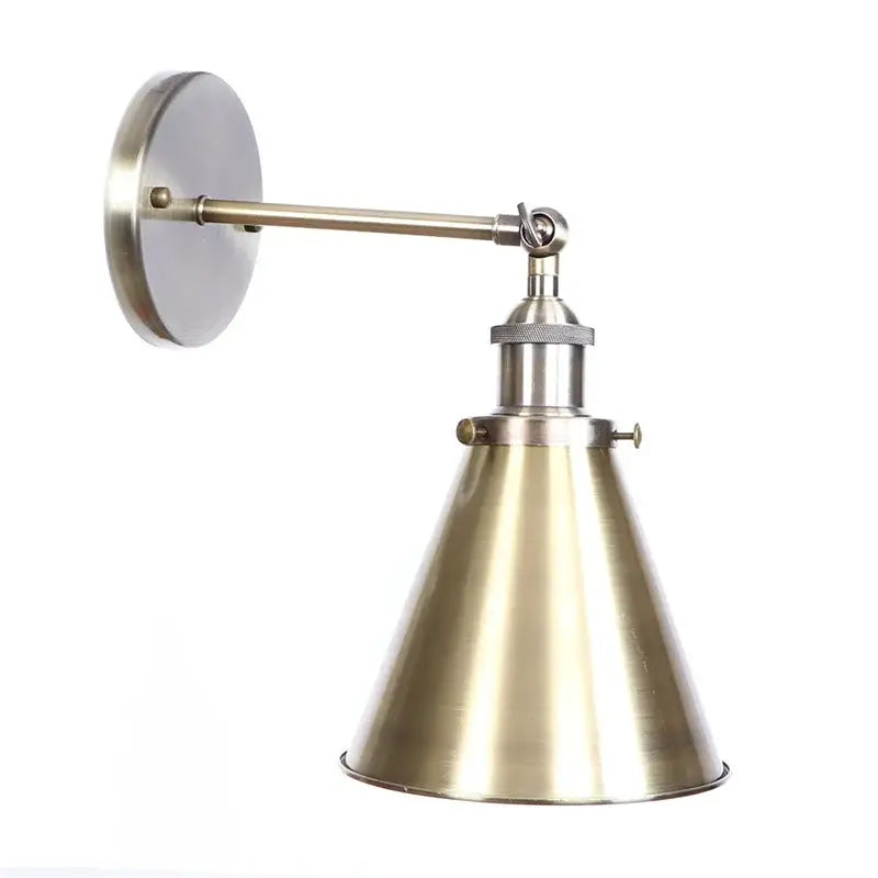 Vintage brass adjustable wall lamp with conical shade and iron led light for bedroom decorbites iron led wall use