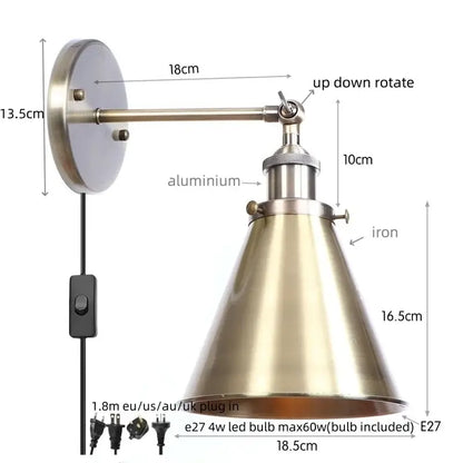 Industrial-style vintage brass adjustable wall lamp with iron base and decorbites iron led wall for bedroom lighting