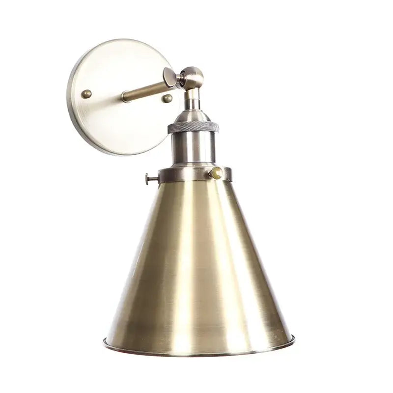 Vintage brass adjustable wall lamp with a brushed brass conical shade and iron led wall decorbites iron led arm