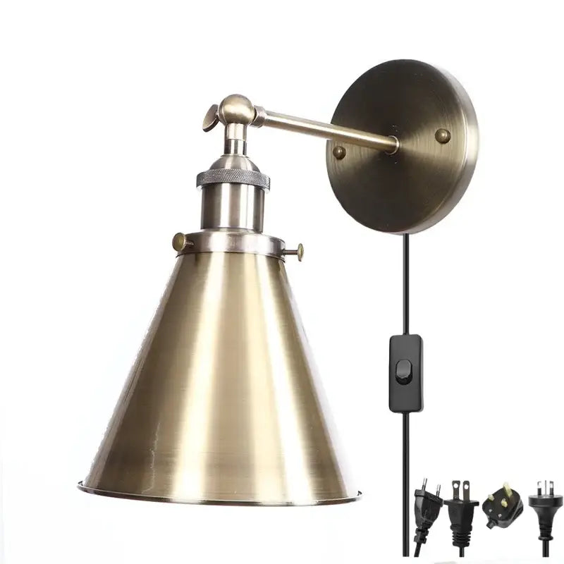 Vintage brass adjustable wall lamp with conical shade and iron led arm for decorbites iron led wall lighting