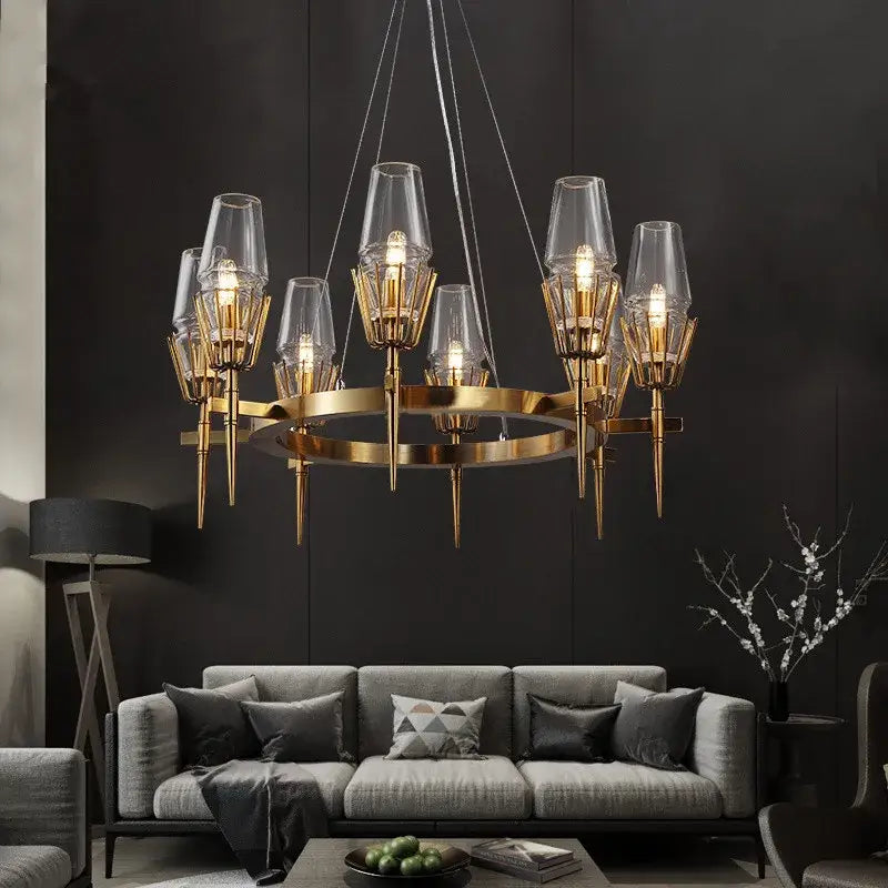 Vintage brass ana chandelier with gold-toned metalwork and clear glass shades perfect for dining room decorbites brass ana
