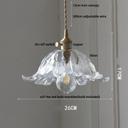 Vintage brass and amber glass pendant light with clear glass petal design and brass-colored copper switch for kitchen decorbites amber glass pendant