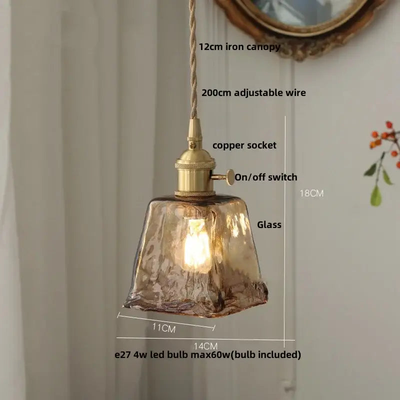 Vintage brass and amber glass pendant light with warm amber decorbites amber glass and adjustable wire suspension