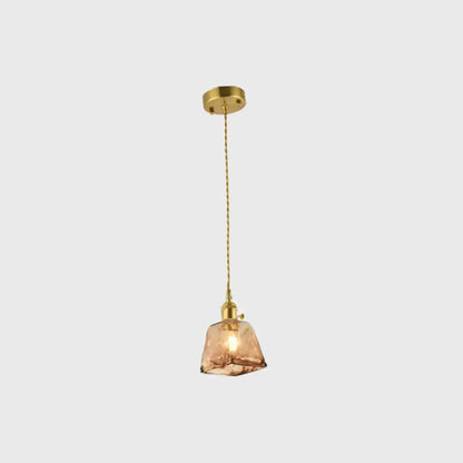 Decorbites brass shaded drop pendant light with amber tan glass and brass finish for living room lighting
