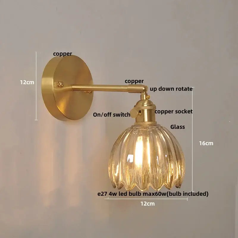 Vintage brass wall light with amber loft glass shade and fluted design for bedroom decorbites loft amber sconce