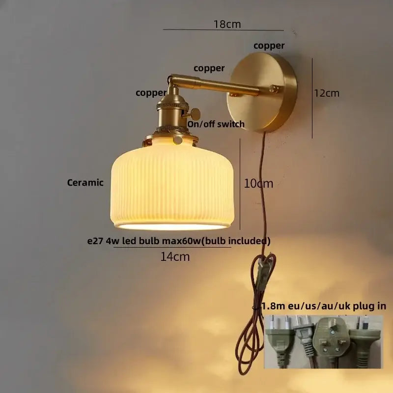 Vintage brass and amber glass wall sconce with ribbed ceramic shade for decorbites ceramic led ceramic led wall lighting