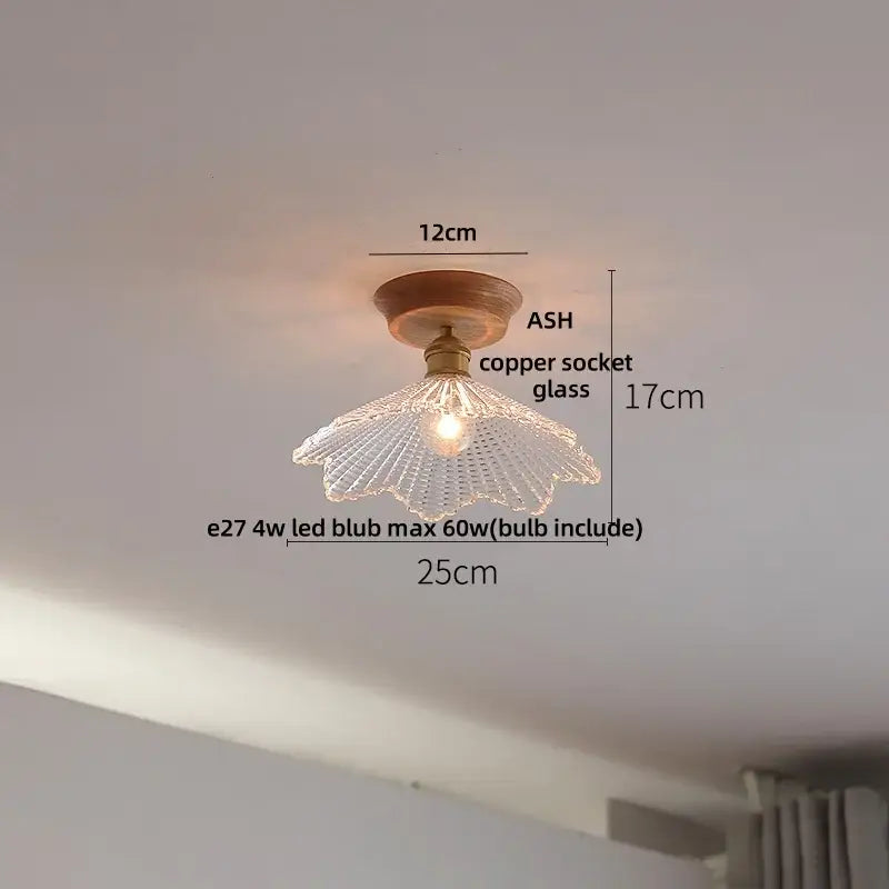 Vintage brass and decorbites clear glass led ceiling light with fluted clear glass pendant and copper socket for bedroom
