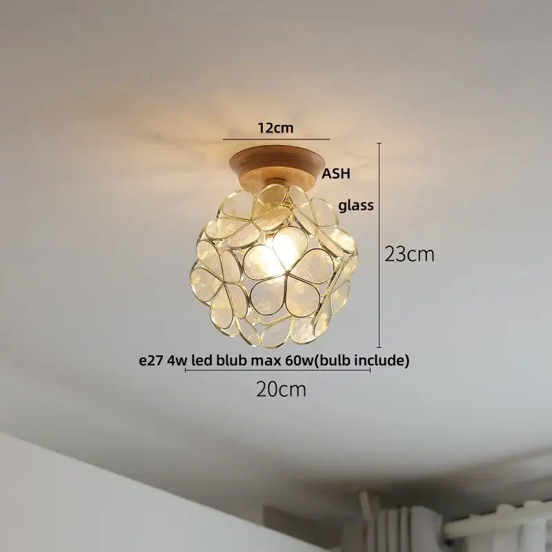 Vintage brass and clear glass led ceiling light with a delicate spherical pendant and ash wood base for bedroom decorbites clear glass