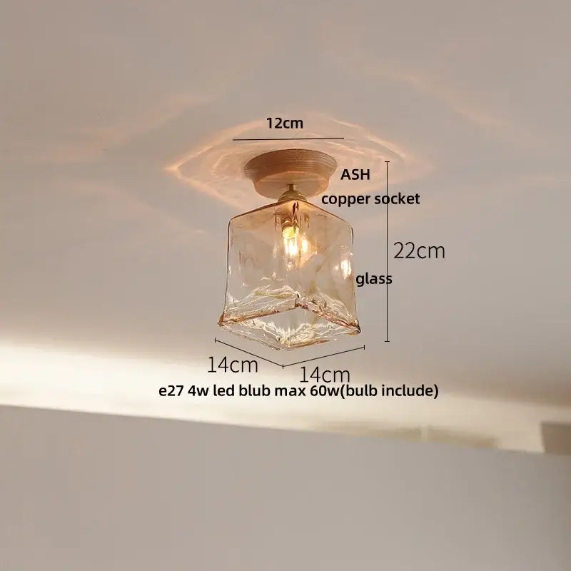 Vintage brass and clear glass led ceiling light with warm-toned hand-blown glass and copper socket for bedroom decorbites clear glass