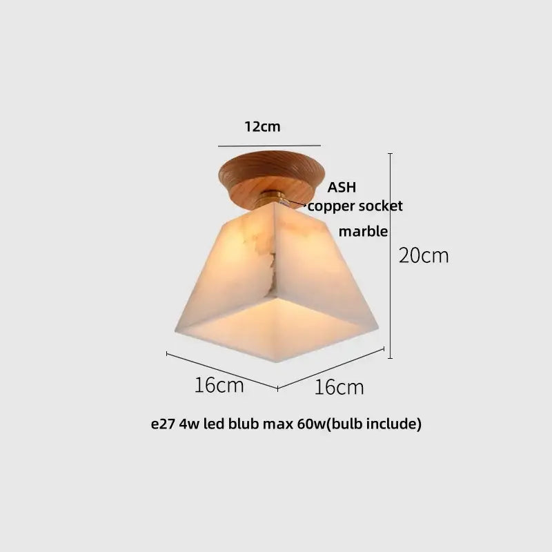 Vintage brass and clear glass led ceiling light with warm-toned marble shade and wooden base for bedroom decorbites clear glass