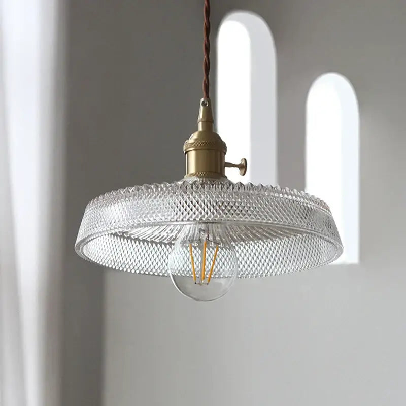 Vintage brass and clear glass led pendant light with diamond cut pattern and brass finished metal fixture for kitchen decorbites clear glass pendant light