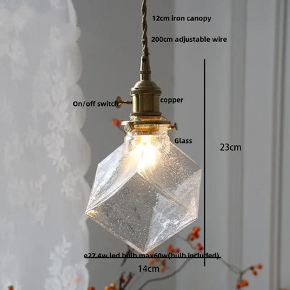 Vintage brass and clear glass led pendant light with faceted decorbites clear glass and adjustable iron canopy