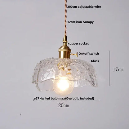Vintage brass and clear glass led pendant light with decorbites clear glass, brass copper socket, and adjustable wire suspension