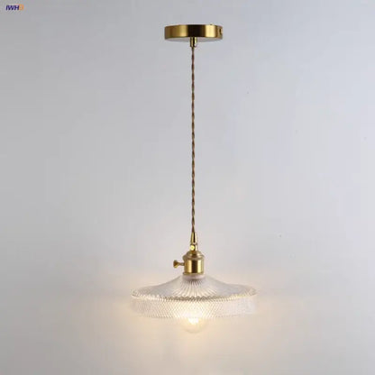 Vintage brass pendant light with a clear glass led textured shade and twisted cord for kitchen decorbites clear glass decor