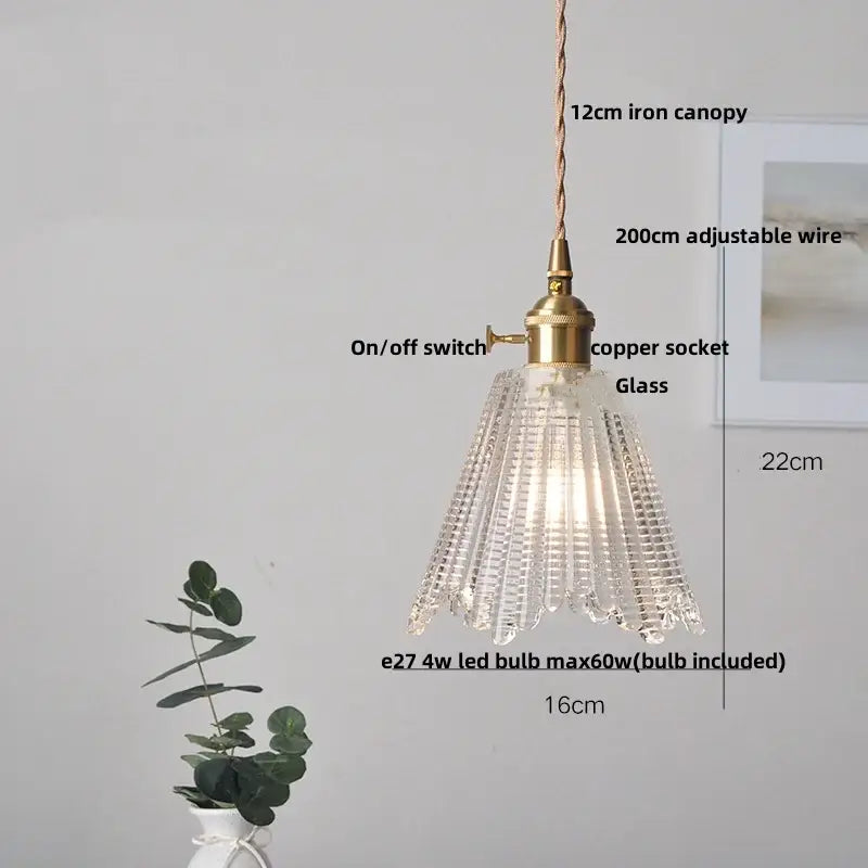 Vintage brass and clear glass led pendant light with faceted clear glass and copper socket for kitchen decorbites decor
