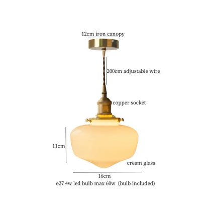 Vintage brass and cream glass ball pendant light with brass canopy and adjustable copper wire for kitchen decorbites cream glass