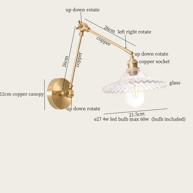 Adjustable copper vintage brass and cream resin led wall sconce with clear glass shade for decorbites cream resin decor