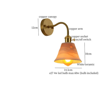 Copper-finished wall sconce with white ceramic lampshade in warm orange hues for decorbites ceramic led wall lighting