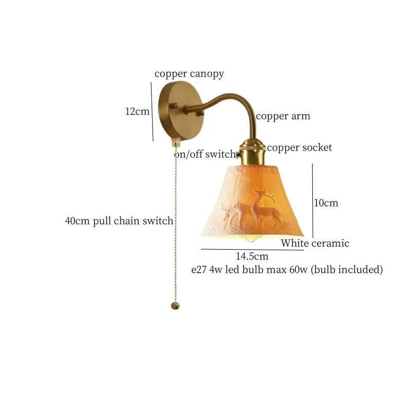 Vintage brass wall sconce with frosted ceramic led shade and deer design for decorbites ceramic led wall lighting