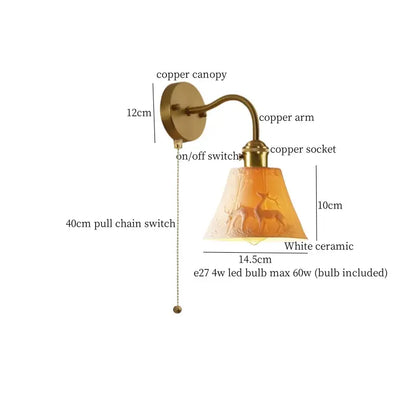 Vintage brass wall sconce with frosted ceramic led shade and deer design for decorbites ceramic led wall lighting