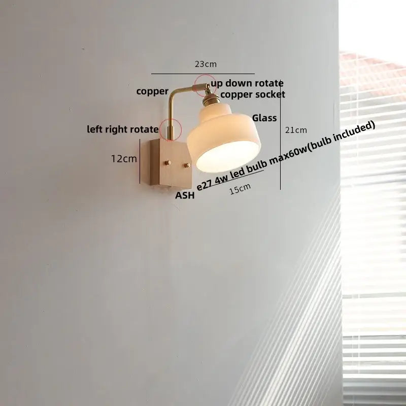 Copper-finished wall lamp with frosted glass pink led shade and adjustable arm for vintage bedroom sconce lighting