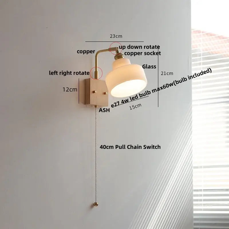 Brass-finished wall lamp with frosted glass shade and adjustable copper arm for vintage glass pink led wall lighting