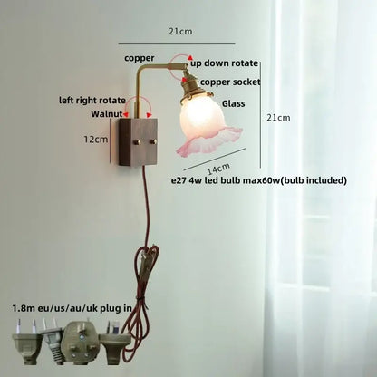 Copper wall sconce with frosted glass shade and adjustable arm for vintage brass and glass pink led wall bedside lamp