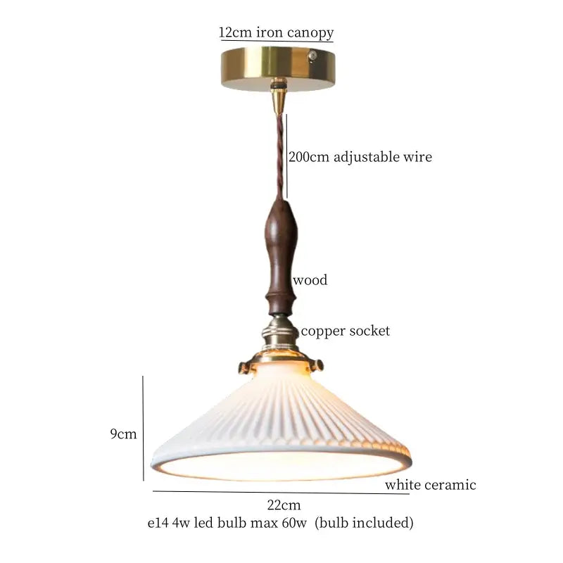 Vintage brass and off-white ceramic led pendant light with radial ridges and adjustable 200cm wire for dining room decorbites ceramic led