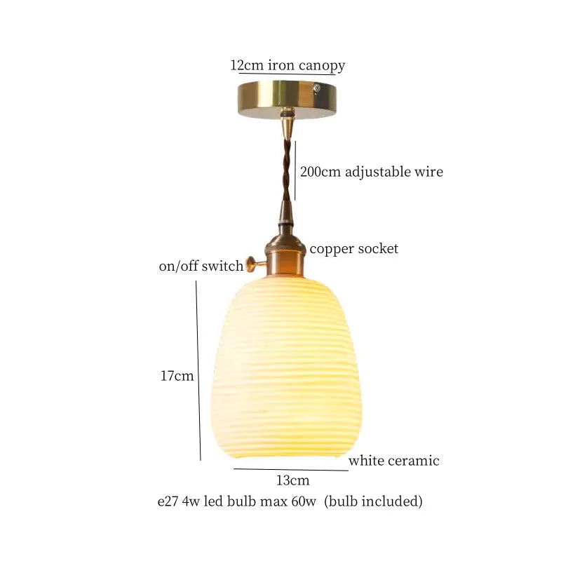 Vintage brass and off-white ceramic led pendant light with ribbed ceramic led pendant texture for dining room decorbites ceramic led