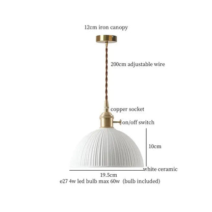 Vintage brass and off-white ceramic led pendant light with fluted dome shade for dining room decorbites ceramic led pendant