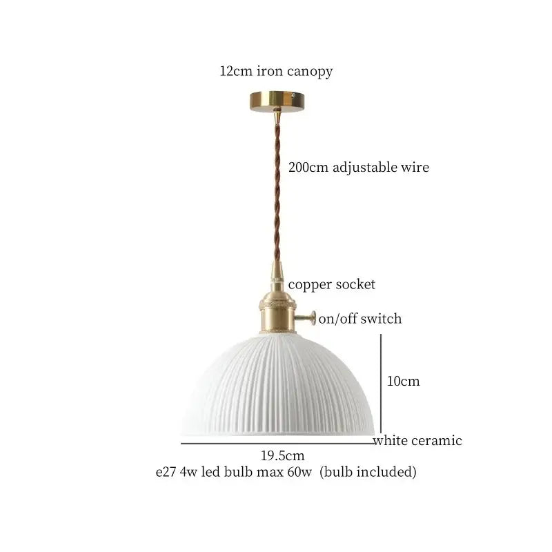 Vintage brass and off-white ceramic led pendant light with fluted dome shade for dining room decorbites ceramic led pendant