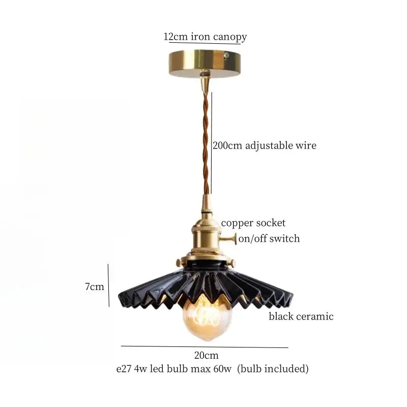 Vintage brass and off-white ceramic led pendant light with black ceramic shade and twisted copper wire suspension for dining room decorbites ceramic led pendant