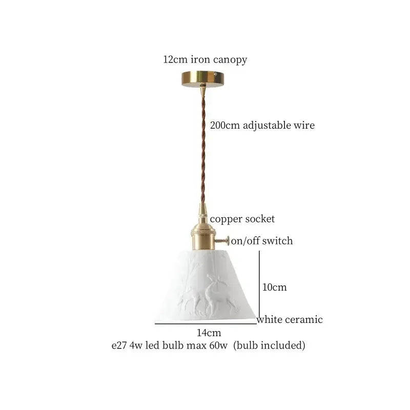 Vintage brass and off-white decorbites ceramic led pendant light with textured sculpted design for dining room decor