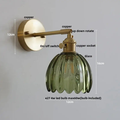 Vintage brass wall light with an olive green ribbed glass shade and pull chain for bedroom decorbites amber glass vintage style