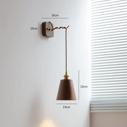 Vintage brown wooden wall sconce with brass metal bracket and twisted cord for decorbites led wall sconce lighting