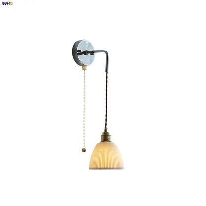 Vintage brass wall sconce with ribbed off-white glass shade and twisted cord for decorbites ceramic led wall lighting