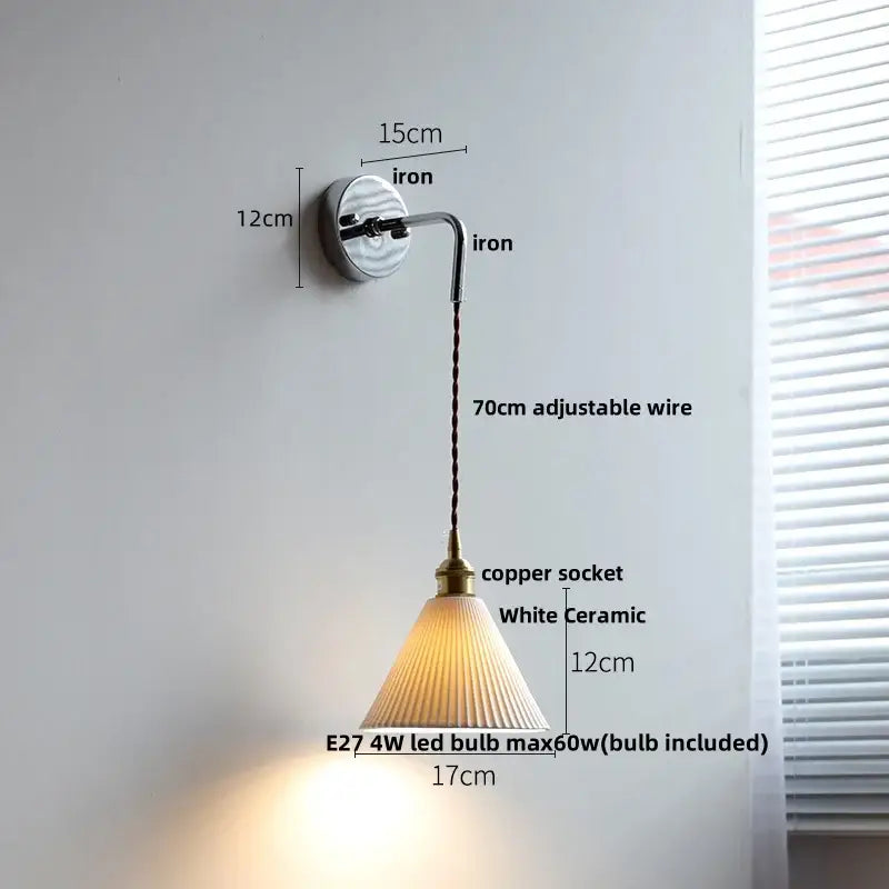 Vintage brass and ribbed glass wall sconce with white ceramic led fluted shade for bedroom decorbites ceramic led wall