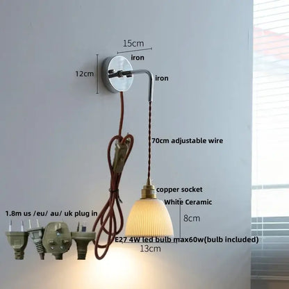 Vintage brass wall sconce with ceramic led wall white shade and polished iron bracket for decorbites ceramic led bedroom decor