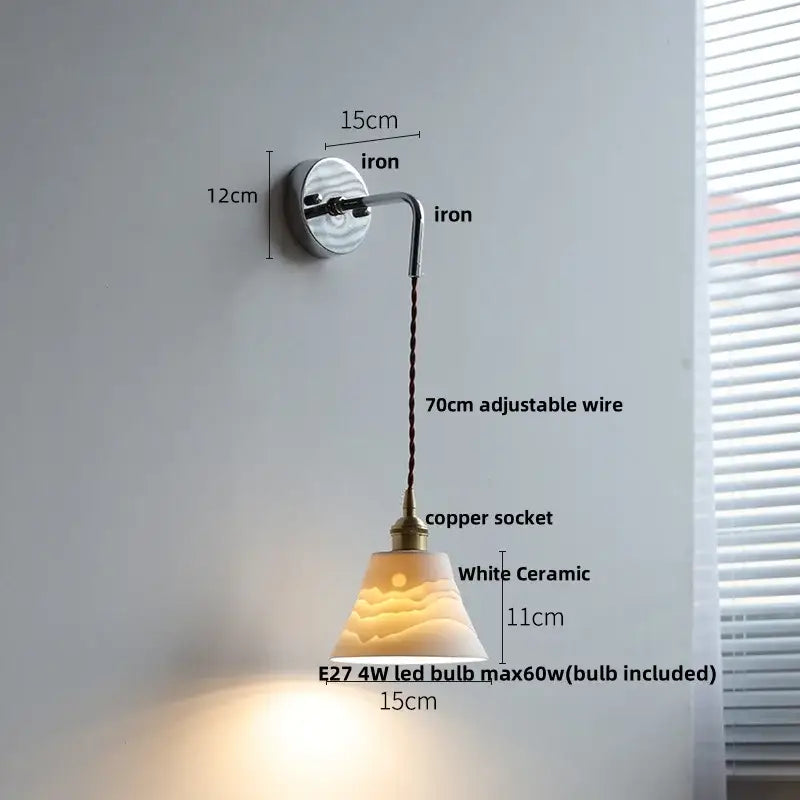 White ceramic pendant lamp with textured wave design and adjustable copper socket for ceramic led wall sconce decorbites ceramic led