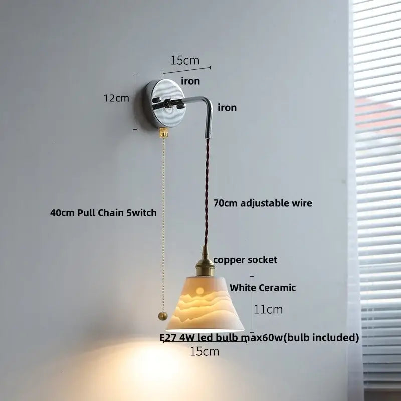 White ceramic pendant lamp with curved iron arm and adjustable wire for decorbites ceramic led wall sconce decor
