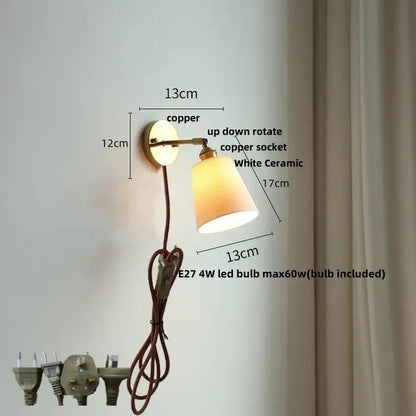 Copper wall light with white ceramic led ruffled glass shade and e27 4w bulb for decorbites ceramic led wall use